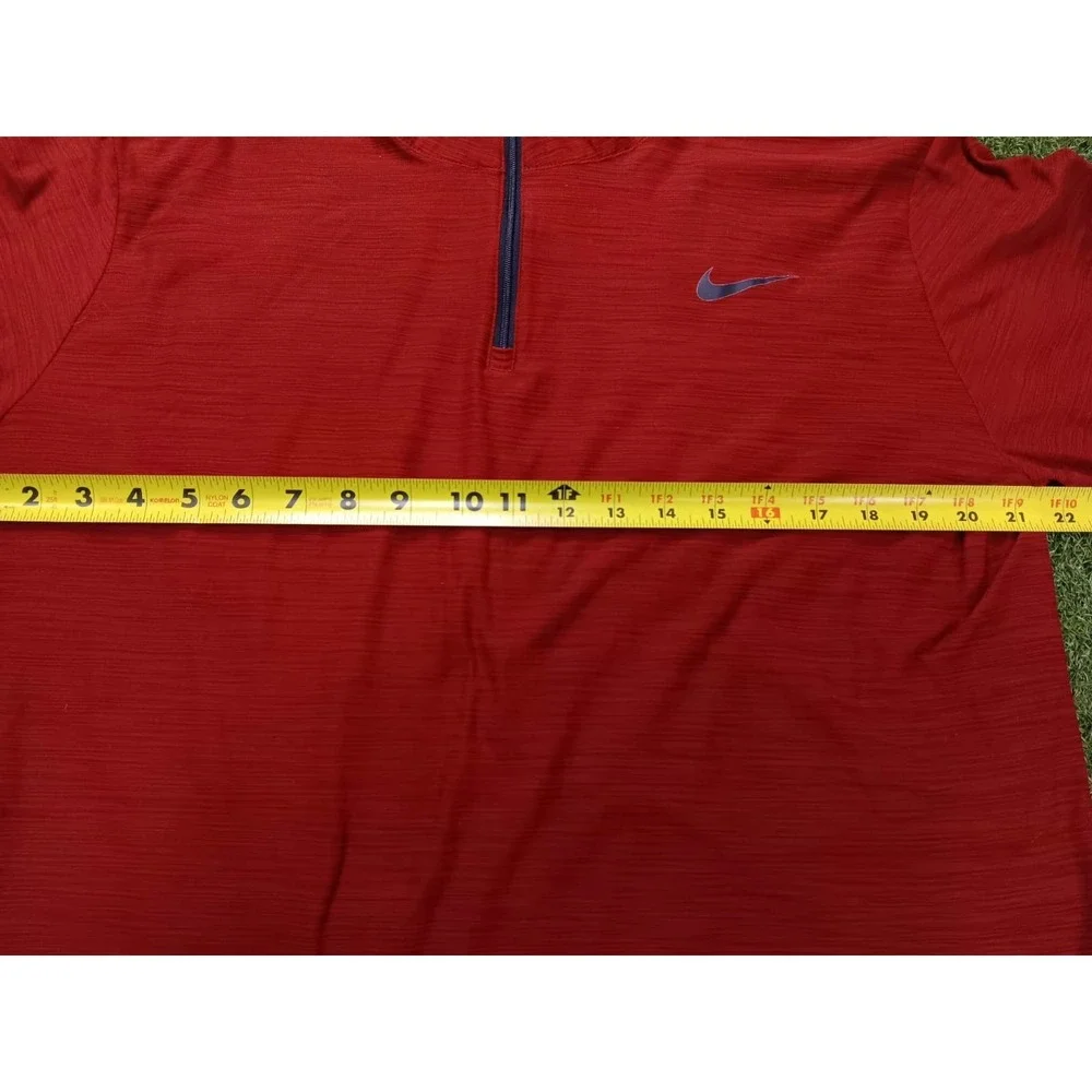 Nike Dri Fit‎ Shirt Mens Large Red Swoosh Logo Quarter Zip Running Athletic Top